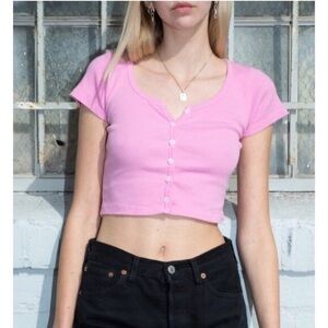 Brandy Melville Pink Zelly Button Up Crop Top